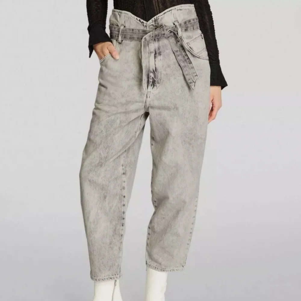 AllSaints Sammy High Rise Paperbag Jeans Gray 100% Cotton US Size 6 - Picture 3 of 5